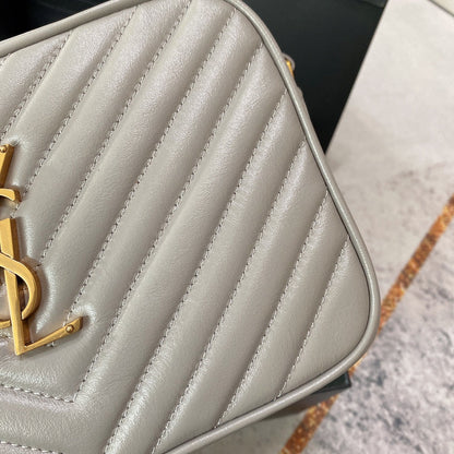 LOU CAMERA BAG 23 IN LIGHT GRAY CALFSKIN GOLD LOGO