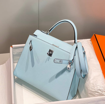 KELLY 25CM IN BLUE BRUME EPSOM CALFSKIN PALLADIUM HARDWARE