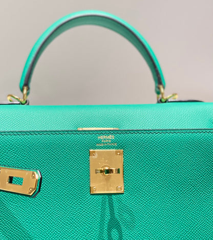KELLY 28CM IN VERT VERTIGO EPSOM CALFSKIN GOLD HARDWARE