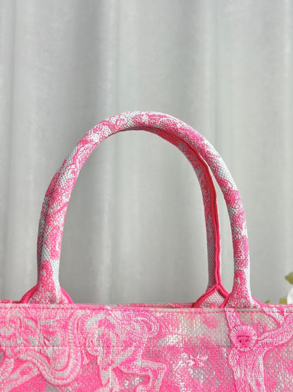 MEDIUM BOOK TOTE 37 CANDY PINK MACROCANNAGE EMBROIDERY