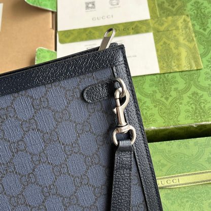 OPHIDIA POUCH 26 IN DARK BLUE MONOGRAM CANVAS AND BLACK LAMBSKIN TRIM