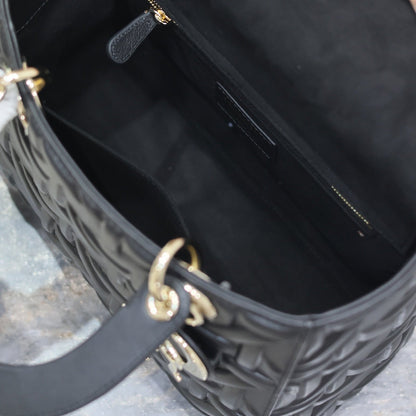 LADY BAG 24 IN BLACK GRAPHIC CANNAGE CALFSKIN PALE GOLD-FINISH METAL CHARMS