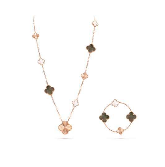 [Liorra]DETACHABLE CLOVER 15(11+4) FLOWER SILVER NECKLACE SET