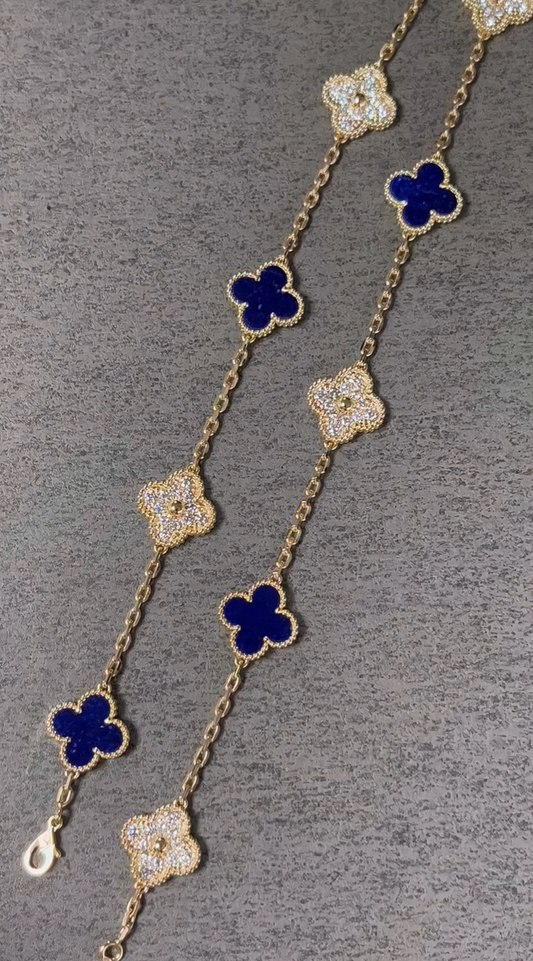 [Liorra]CLOVER 10 MOTIFS DIAMONDS SET IN LAPIS LAZULI
