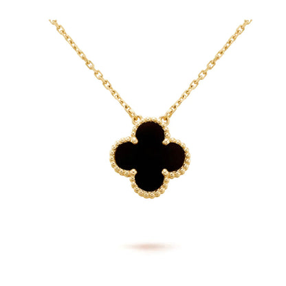 [Liorra]CLOVER 15MM BLACK ONYX SINGLE FLOWER NECKLACE