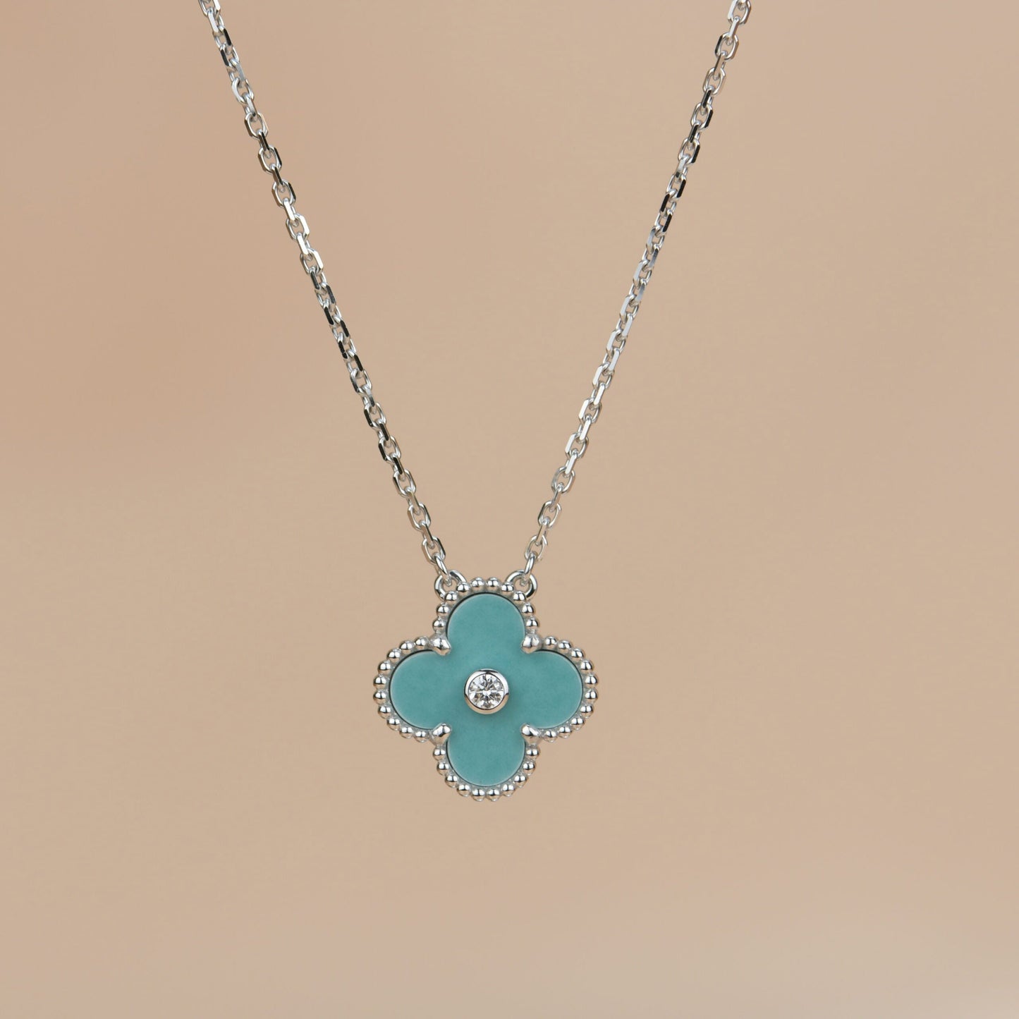 [Liorra]CLOVER 15MM DIAMOND SVRES PORCELAIN  NECKLACE SILVER