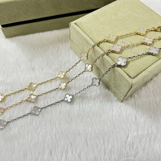 [Liorra]CLOVER 6 MOTIF WHITE MOP BRACELET-w