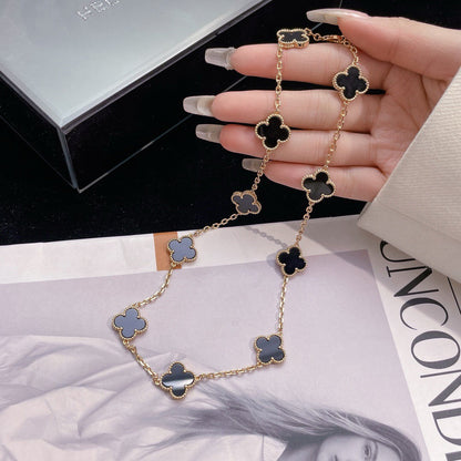 [Liorra]CLOVER 10 MOTIFS ONYX NECKLACE