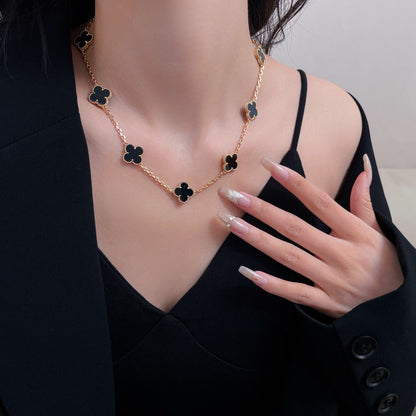 [Liorra]CLOVER 10 MOTIFS ONYX NECKLACE