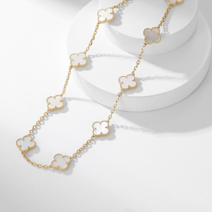 [Liorra]CLOVER 10 MOTIFS WHITE MOTHER OF PEARL NECKLACE