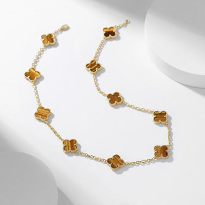 [Liorra]CLOVER 10 MOTIFS TIGER EYE NECKLACE