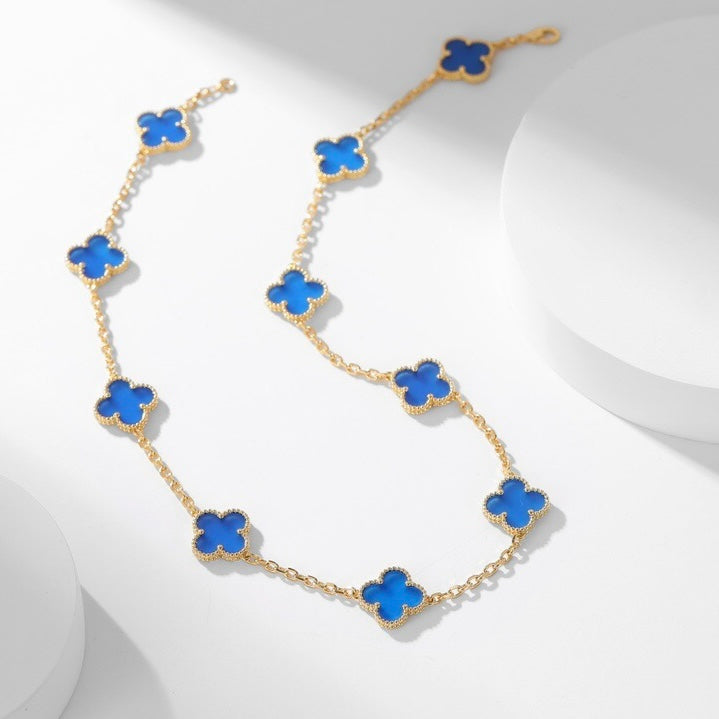 [Liorra]CLOVER 10 MOTIFS BLUE AGATE NECKLACE