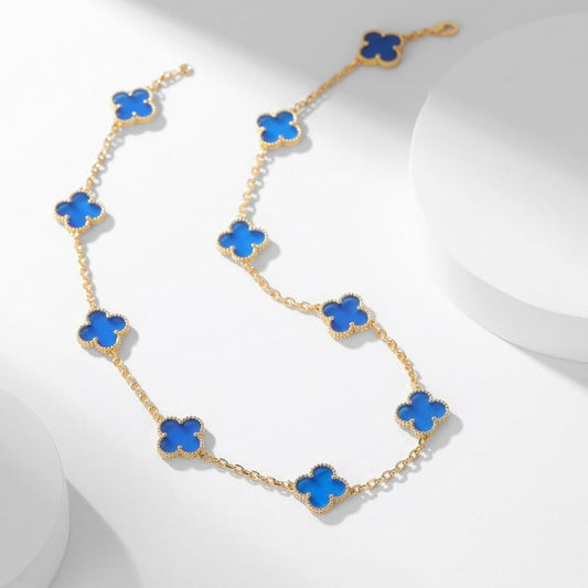 [Liorra]CLOVER 10 MOTIFS BLUE AGATE NECKLACE