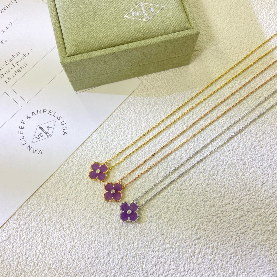 [Liorra Jewelry]CLOVER 15MM DIAMOND  PURPLE VIOLET NECKLACE