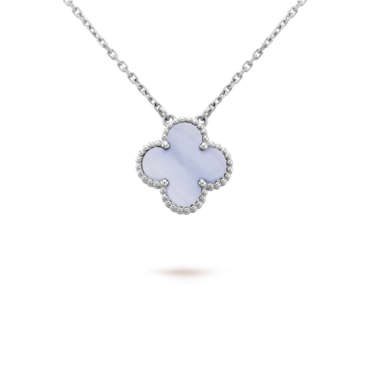 [Liorra]CLOVER 15MM BLUE CHALCEDONY NECKLACE SILVER