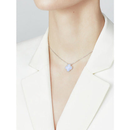 [Liorra]CLOVER 15MM BLUE CHALCEDONY NECKLACE SILVER