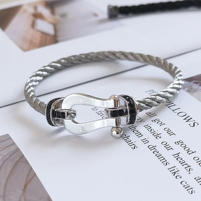 [Liorra]FORCE LARGE HORSESHOE BLACK DIAMOND BRACELET SILVER