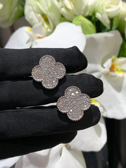 [Liorra]CLOVER 20MM MOTIFS DIAMOND STUD EARRINGS SILVER