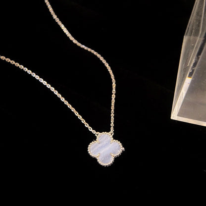 [Liorra]CLOVER 15MM BLUE CHALCEDONY NECKLACE SILVER