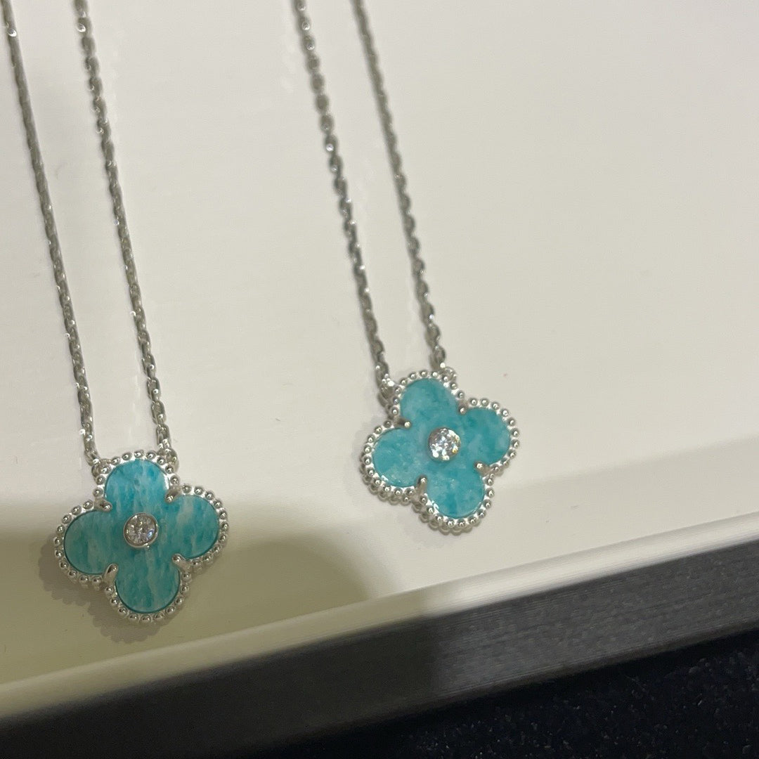 [Liorra]CLOVER 15MM DIAMOND SVRES PORCELAIN  NECKLACE SILVER