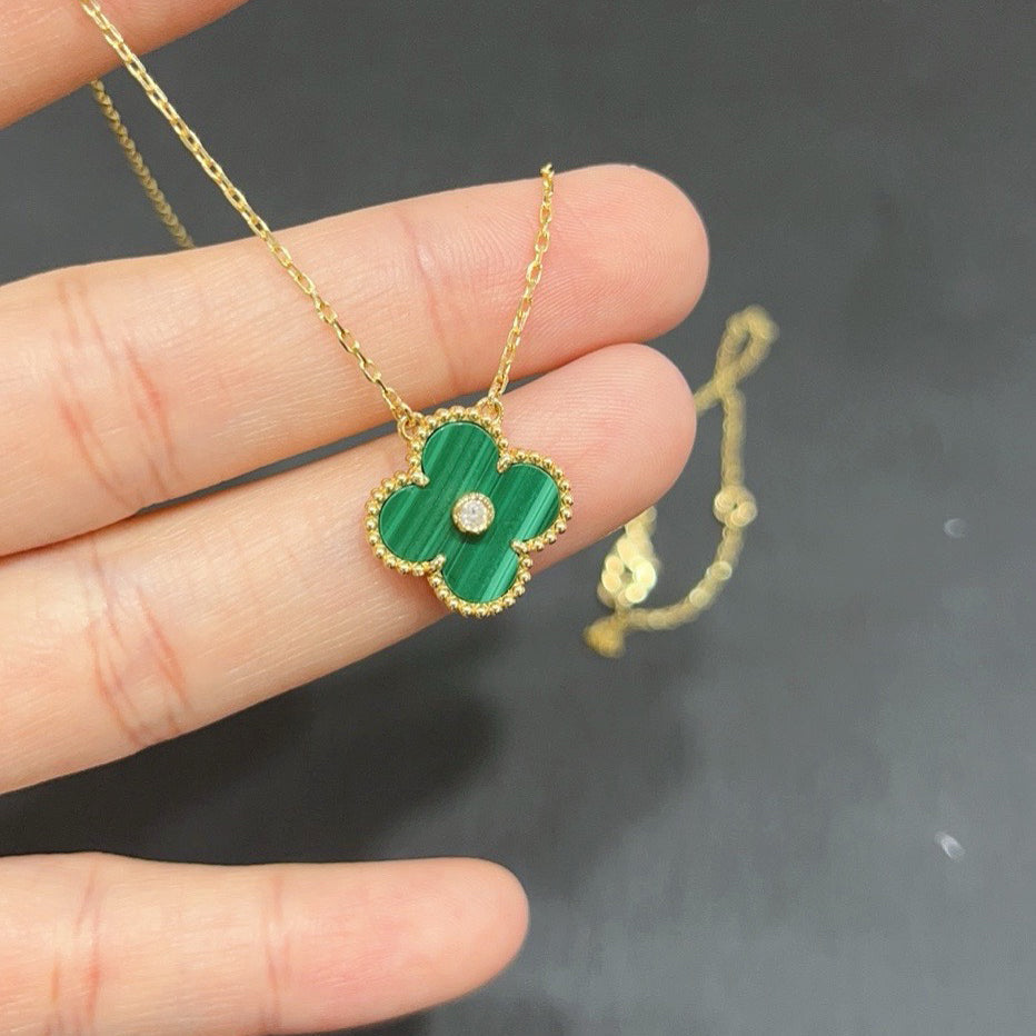 [Liorra]CLOVER 15MM DIAMOND TURQUOISE NECKLACE