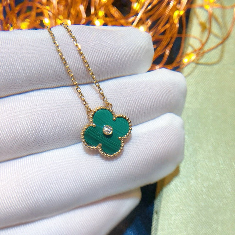 [Liorra]CLOVER 15MM DIAMOND TURQUOISE NECKLACE