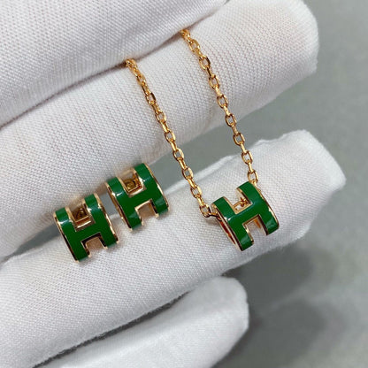 [Liorra]POP H GREEN NECKLACE SILVER AND GOLD
