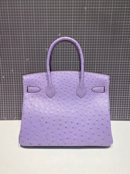 HM BIRKIN 30CM PURPLE OSTRICH LEATHER SILVER HARDWARE (MADE-TO-ODER)