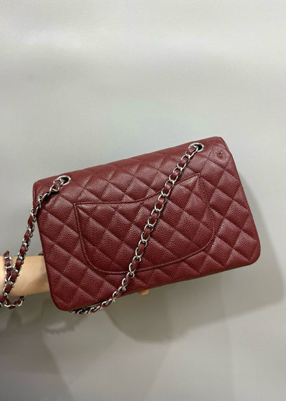 FLAP BAG 25 IN WINE CAVIAR LAMBSKIN SILVER HARDWARE