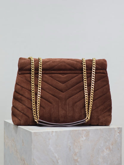 LOULOU 32 IN BROWN SUEDE CALFSKIN GOLD HARDWARE