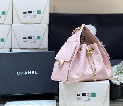 CHANEL 25 MEDIUM HANDBAG IN PASTEL PINK CALFSKIN WITH GOLD HARDWARE