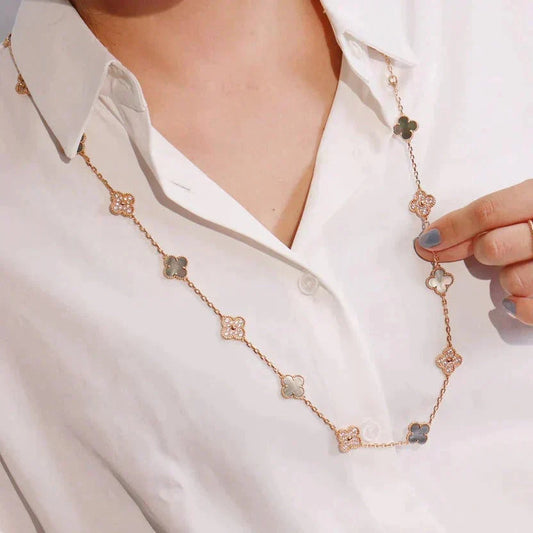 [Liorra]CLOVER 20 MOTIFS DARK MOP DIAMOND  NECKLACE