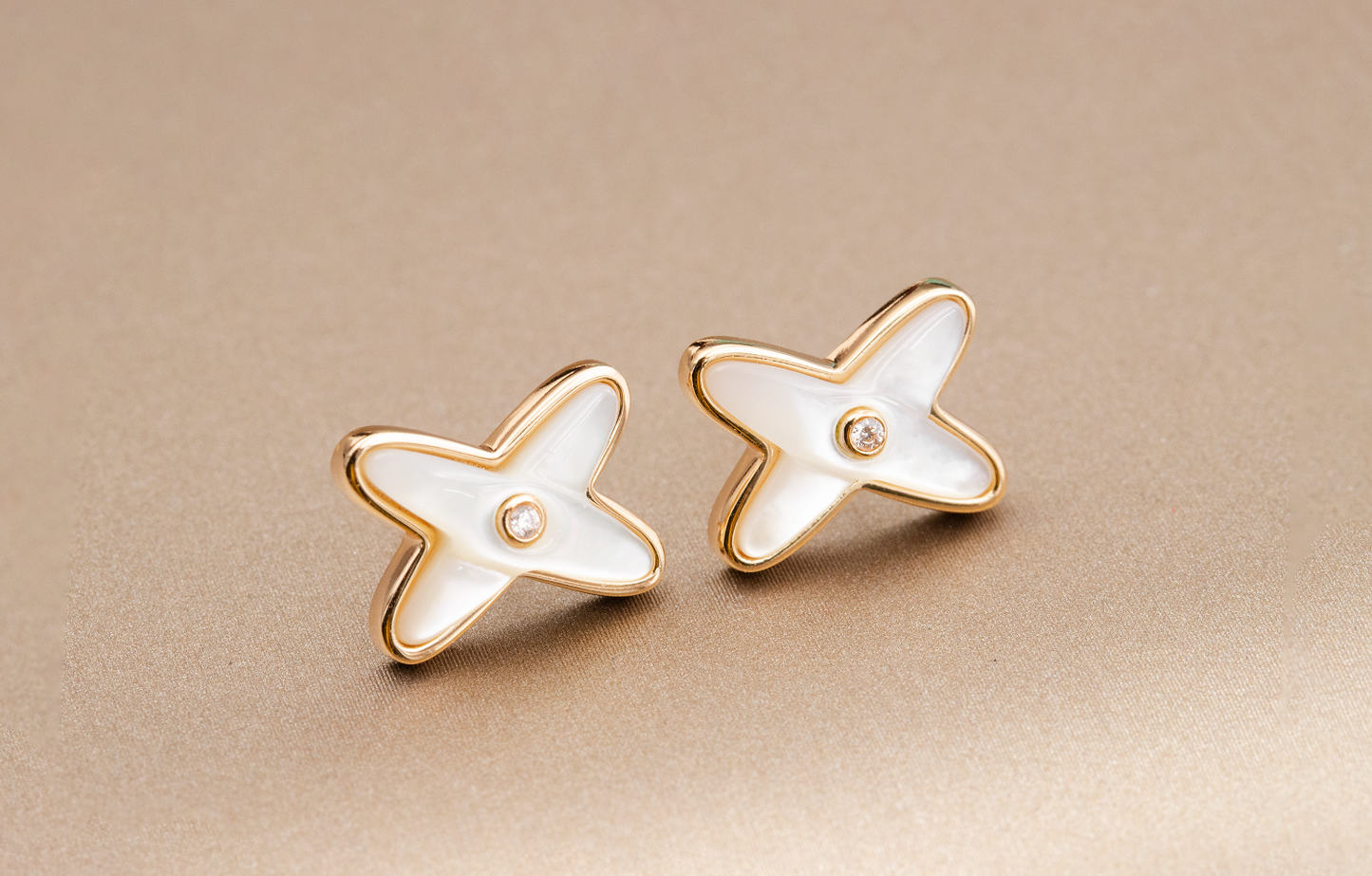 [Liorra]JEUX DE WHITE MOP PINK GOLD DIAMOND EARRINGS