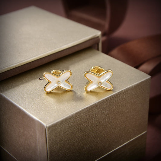 [Liorra]JEUX DE WHITE MOP GOLD DIAMOND EARRINGS
