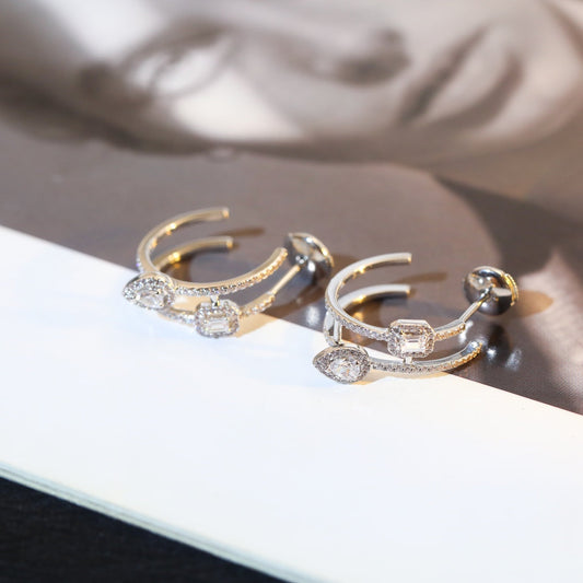 [Liorra]CREOLES MY TWIN 2 RANGS SILVER DIAMOND EARRINGS