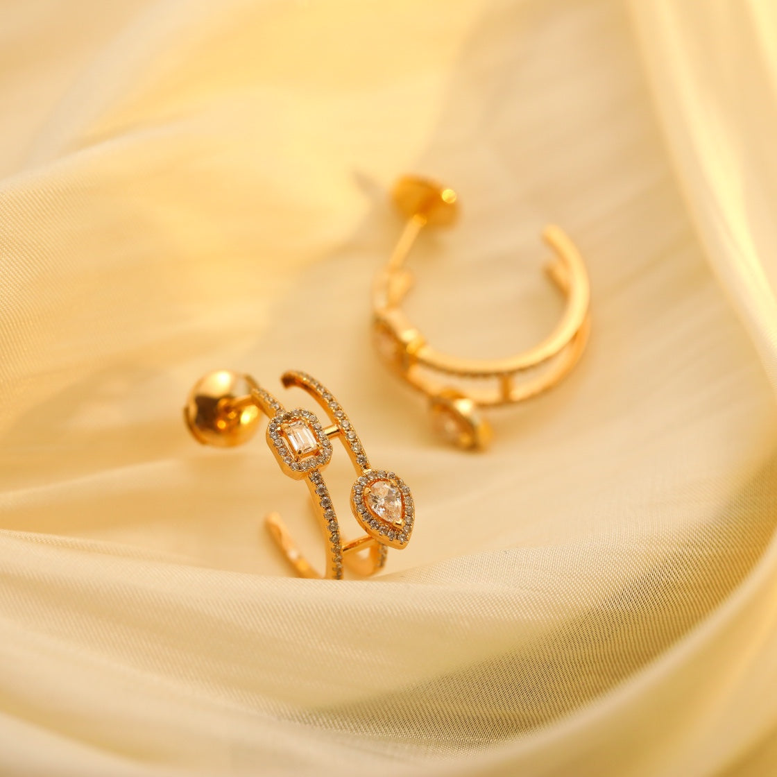 [Liorra]CREOLES MY TWIN 2 RANGS SILVER DIAMOND EARRINGS