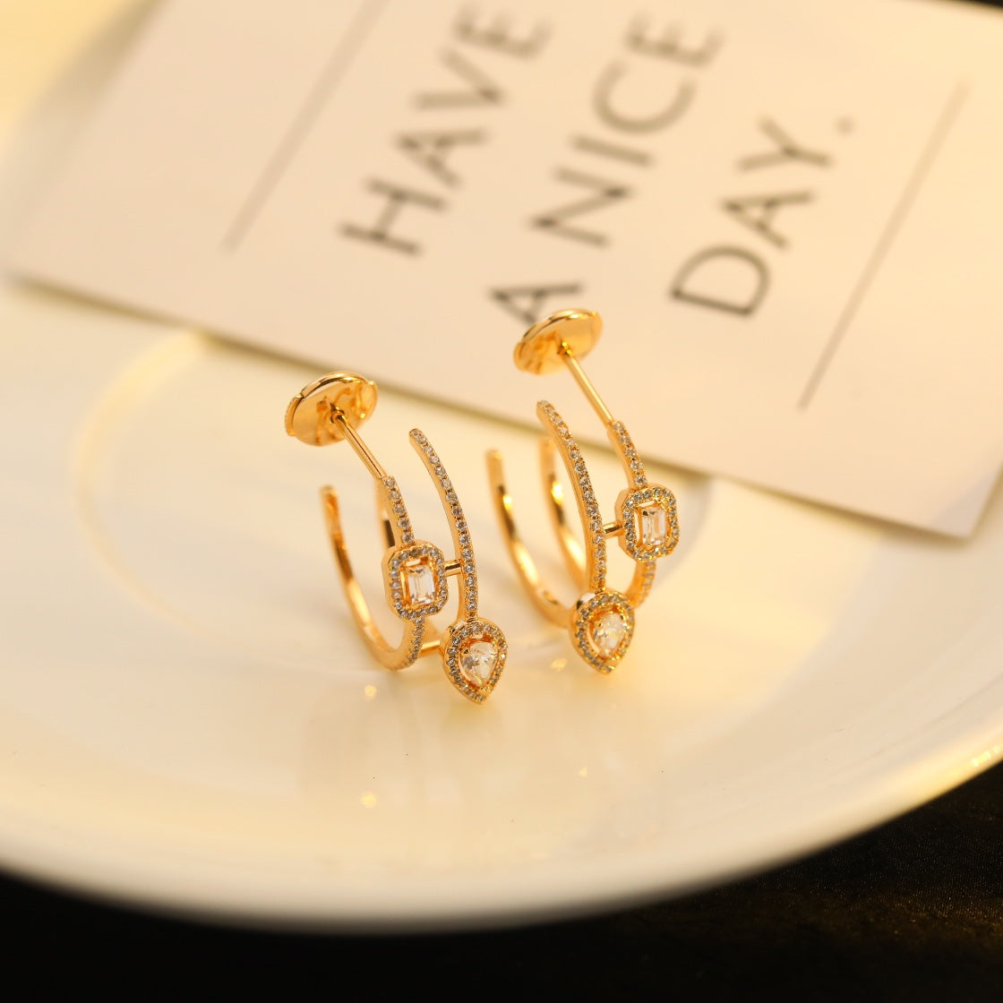[Liorra]CREOLES MY TWIN 2 RANGS SILVER DIAMOND EARRINGS