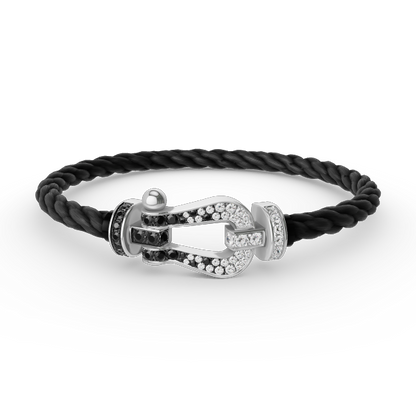 [Liorra]FORCE LARGE HORSESHOE BLACK WHITE DIAMOND BRACELET SILVER