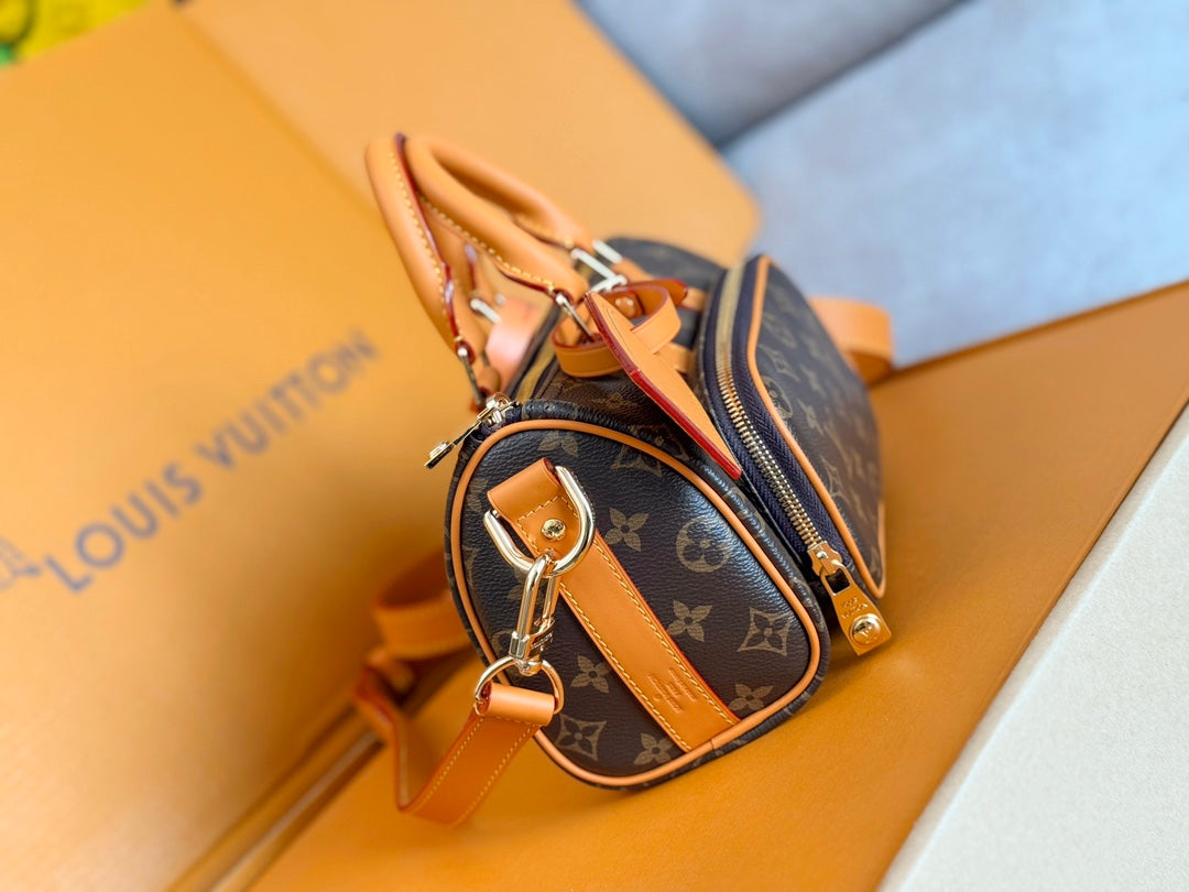 LV 25S KEEPALL CARGO 25 IN BROWN MONOGRAM CANVAS AND CALFSKIN GOLD HARDWARE