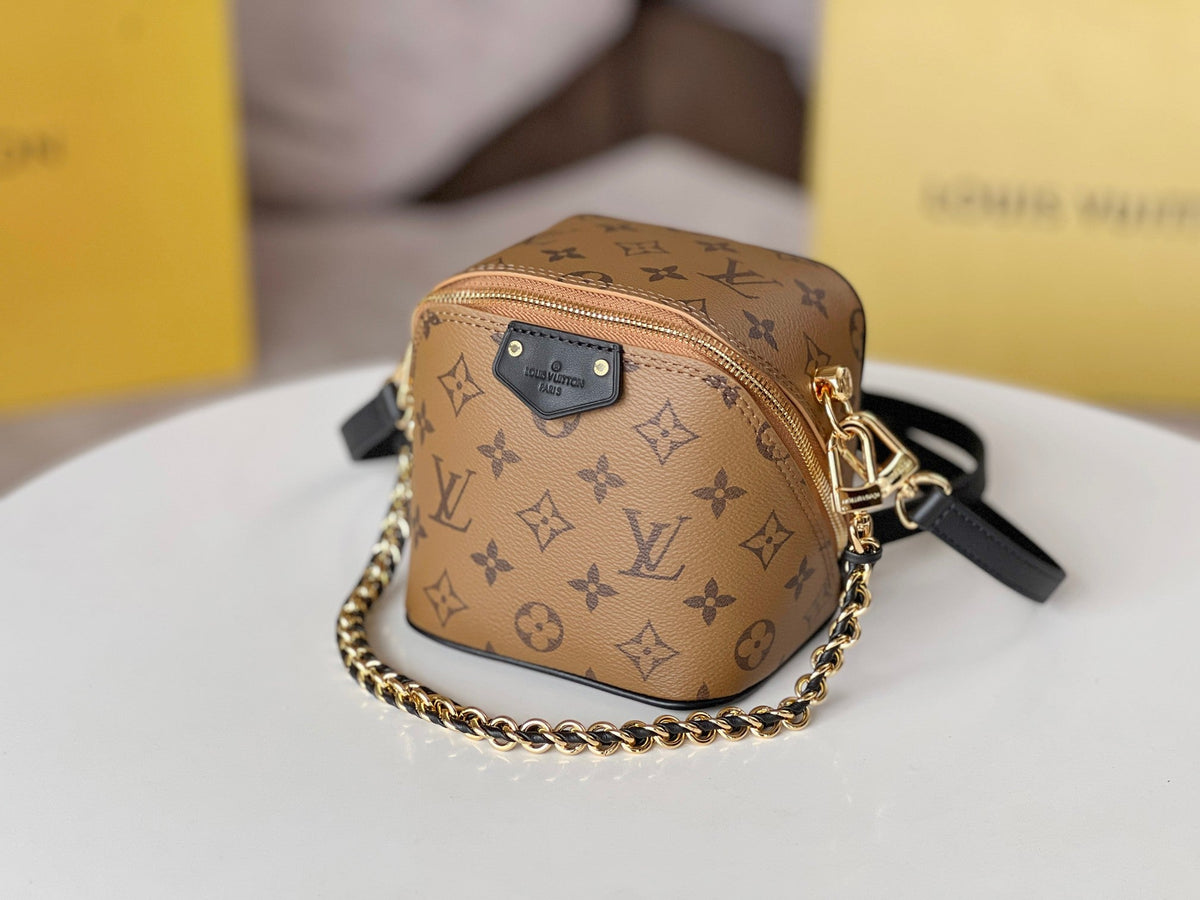 LV 25S JUST IN CASE 14 IN BROWN MONOGRAM CANVAS LEATHER TRIM BLACK