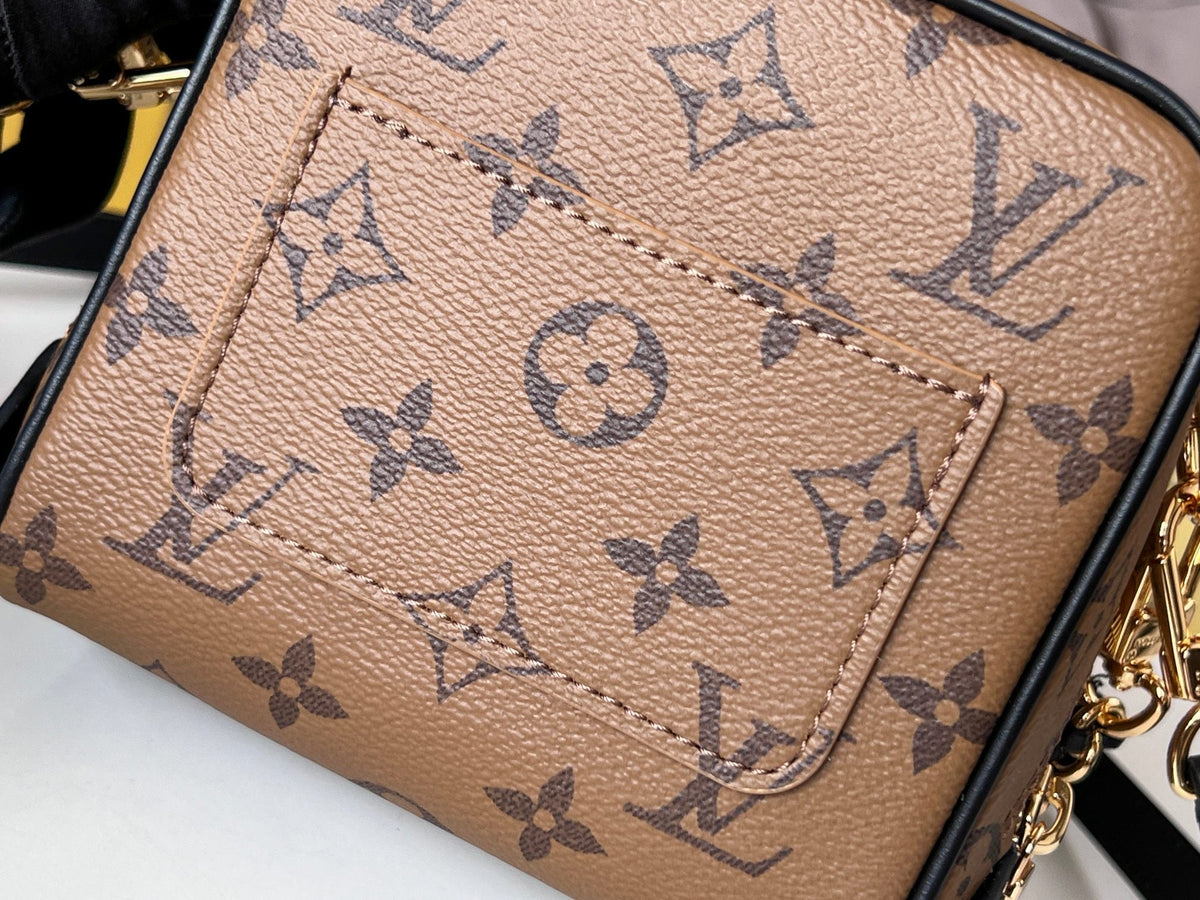 LV 25S JUST IN CASE 14 IN BROWN MONOGRAM CANVAS LEATHER TRIM BLACK