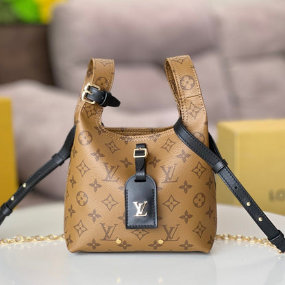 LV 25S ATLANTIS BB 17 IN CARAMEL BEIGE MONOGRAM COATED CANVAS LEATHER TRIM BLACK