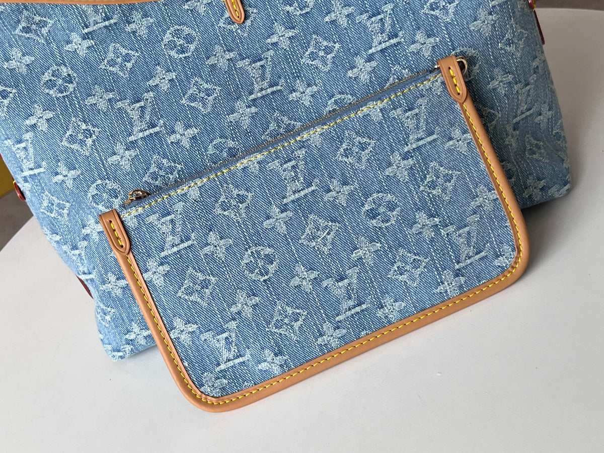 LV 25S CARRYALL 29 IN LIGHT BLUE DENIM MONOGRAM LEATHER TRIM