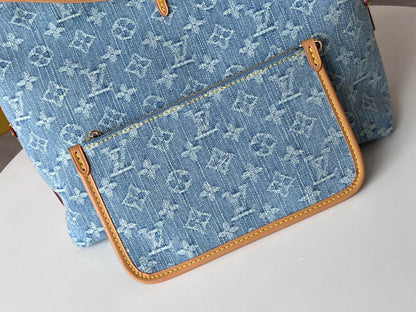 LV 25S CARRYALL 29 IN LIGHT BLUE DENIM MONOGRAM LEATHER TRIM