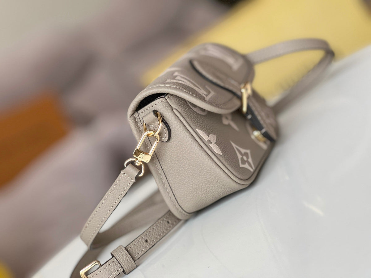 LV 25S MINI NANO DIANE 19 IN TOURTERELLE WHITE MONOGRAM EMPREINTE LEATHER GOLD HARDWARE