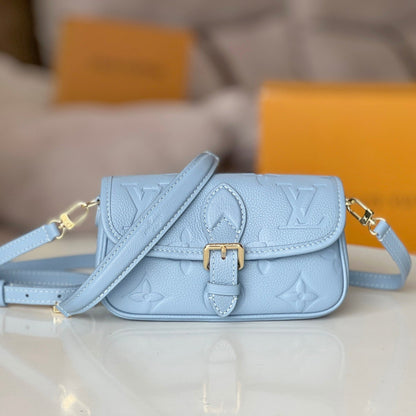 LV 25S MINI NANO DIANE 19 IN BEAU BLUE MONOGRAM EMPREINTE LEATHER GOLD HARDWARE