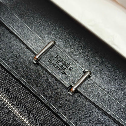 HERMES 25S MINI HERBAG 20 IN FULL BLACK CANVAS SILVER HARDWARE