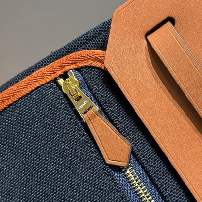 HERMES 25S MINI HERBAG 20 IN NAVY BLUE CANVAS GOLD HARDWARE