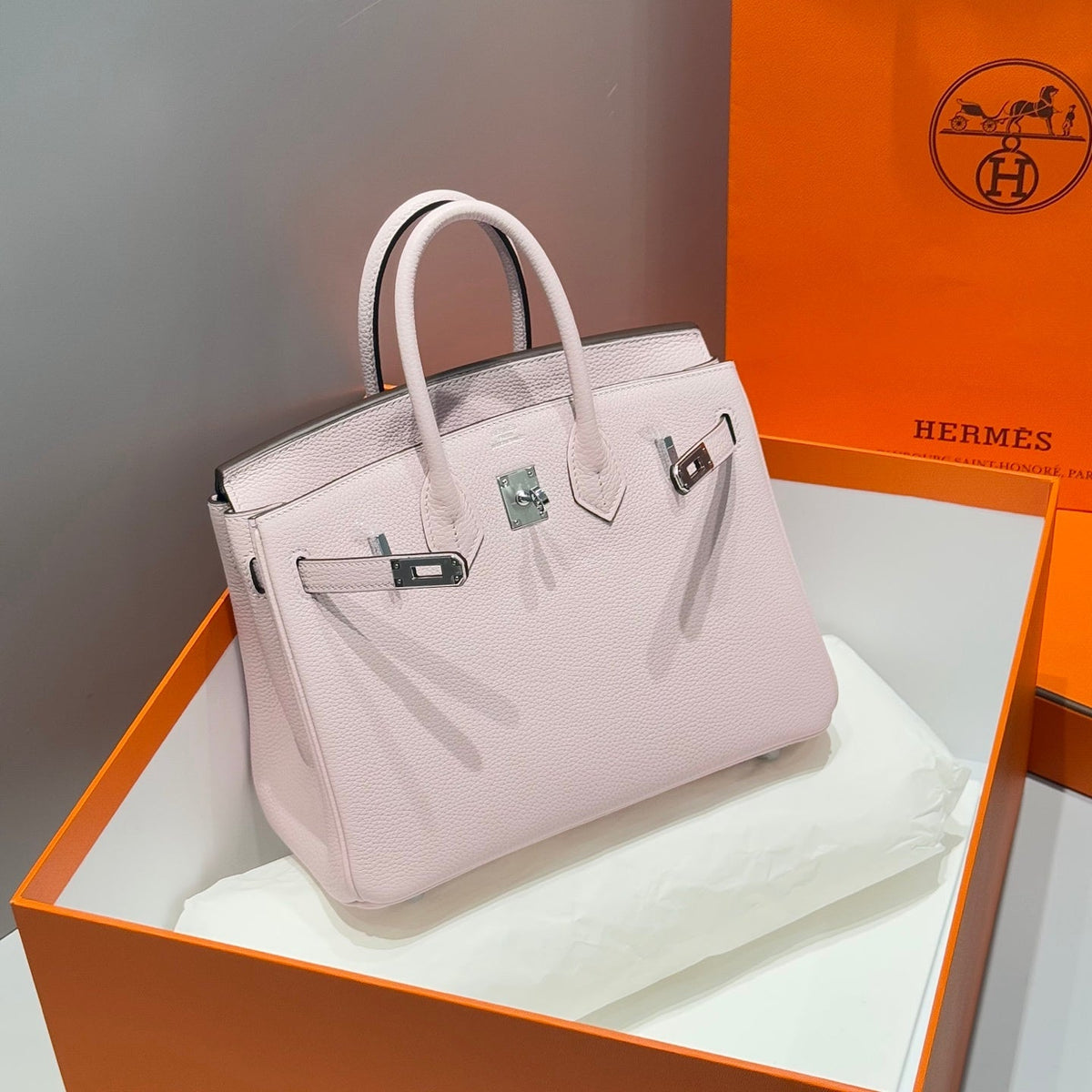 HERMES 25S MEDIUM BIRKIN 25 IN PINK BABY CALFSKIN SILVER HARDWARE