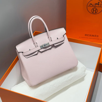 HERMES 25S MEDIUM BIRKIN 25 IN PINK BABY CALFSKIN SILVER HARDWARE